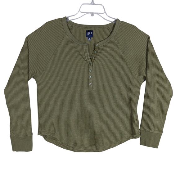 GAP Tops - GAP Long Sleeve Waffle Raglan Thermal Top Size Small Army Green Pullover